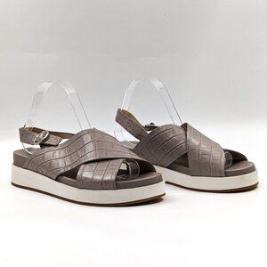 Via Spiga Wmn Delila Slingback Grey leather Platform Croc Summer Sandals sz 9.5